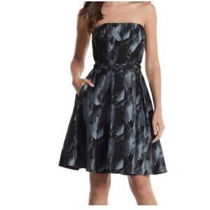WHBM Strapless Feather Print black and white Dress size 4